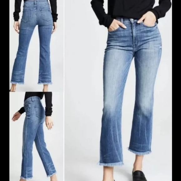 AYR The Bomb Pop High-Rise Cropped Flare Jeans Raw Hem Denim Size 27 - Picture 2 of 16
